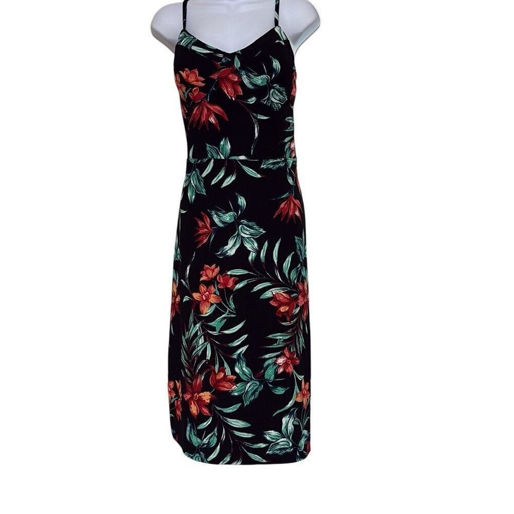 No Boundaries XXXL 3X Red Black Floral Tropical Print Midi‎ Bodycon Dress Vacay